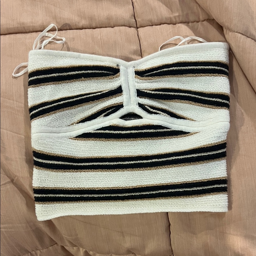 American Eagle Outfitters Black and Tan Striped Top
